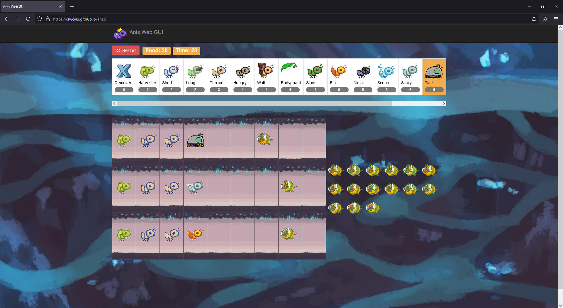 Ingame interface of Ants Vs. SomeBees.